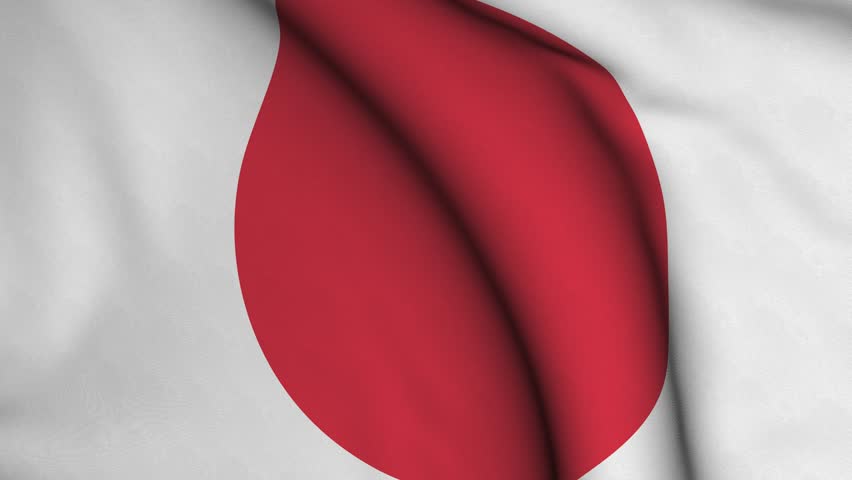 Seamless looping high definition video closeup of the Japanese flag with accurate design and colors and a detailed fabric texture.