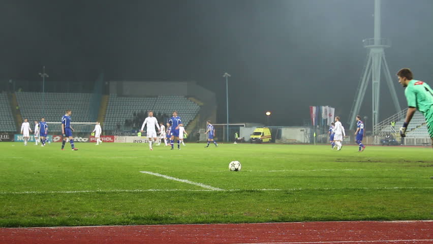 RIJEKA, CROATIA APRIL 6: soccer match: NK Rijeka (white) vs. NK Osijek (blue) on April 6, 2013 in Rijeka