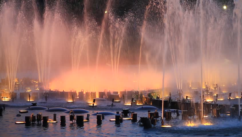 Colorful water fountain at night time