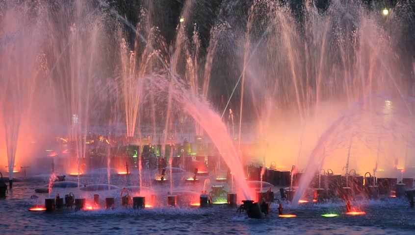 Colorful water fountain at night time