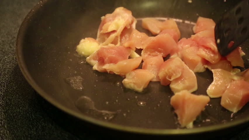 Frying chicken for stir fry dish