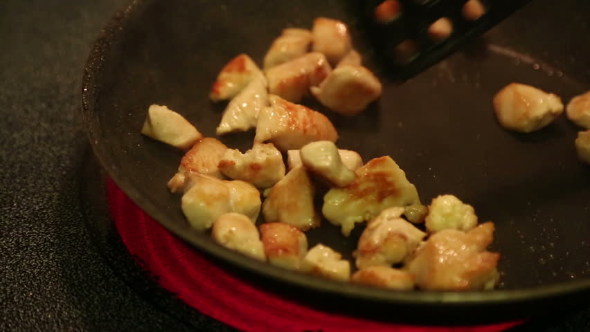 Frying chicken for stir fry dish