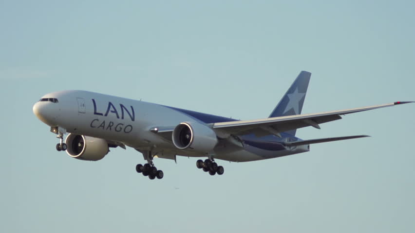 FRANKFURT, GERMANY - APRIL 25: Cargo airplane from LAN Airline shortly before landing on Frankfurt Airport. April 25, 2013 