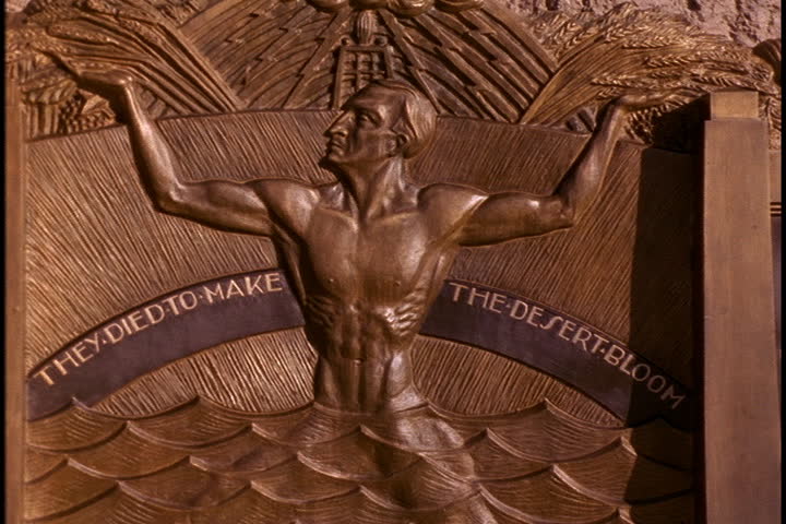 NEVADA - ARIZONA BORDER - CIRCA MARCH 1997: CU of bronze plaque memorializing the 96 workers who died during construction of the dam. Sign They died to make the desert bloom on the plaque.