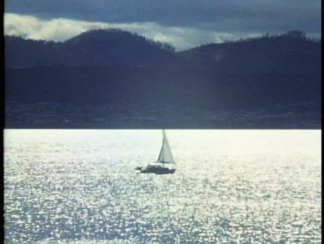 Tasmania, cove, boat, backlighting, medium distant shot, Hobart, Australia
