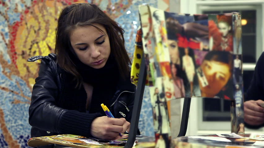 Students creating in art class