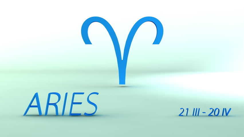 3d rotating aries zodiacal symbol with name and date, loopable - 1080p