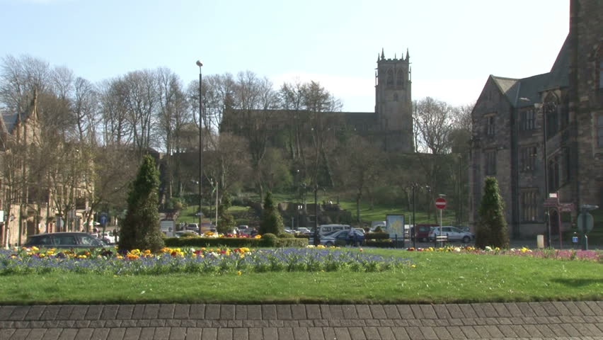 St Chad's Church in Rochdale overlooking a road junction.
