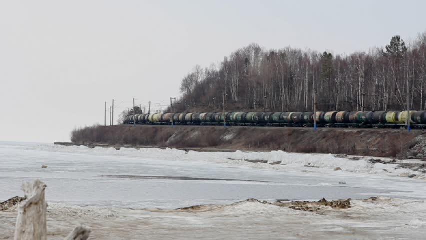 Freight train traveling on the railroad