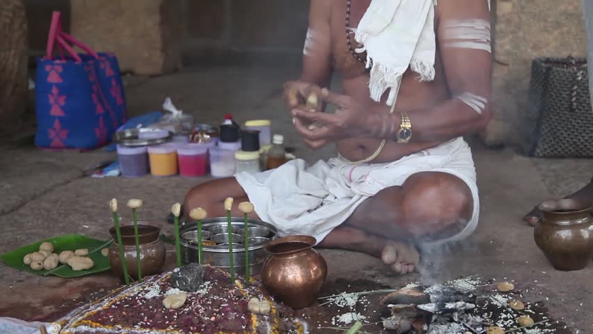 India, Hampi - 31 December 2012: Men participate in mysterious rite in Hampi