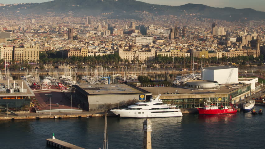 timelapse of the beautiful barcelona skyline shot from a high vantage point
