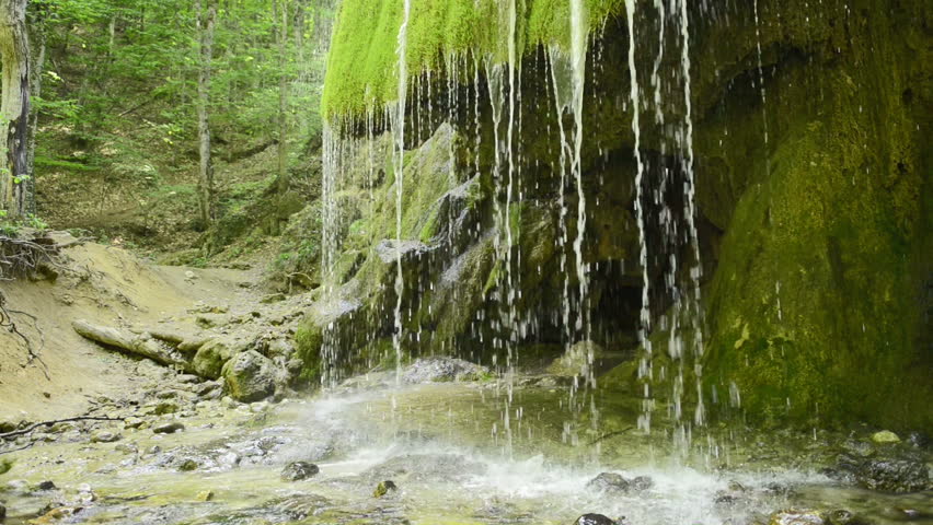 grotto under a waterfall