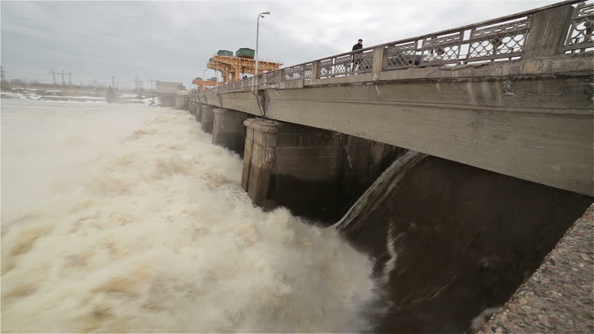 Water running down a dam