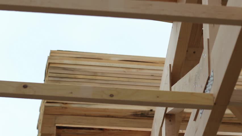 Wooden planks laid to build a wooden roof