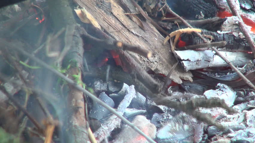 Making a Fire from Kindling , Burning Fire, Close Up, Smoke, Ash