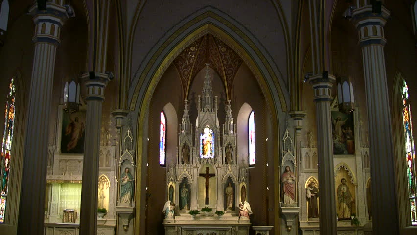 Video of the altar and front inside of Catholic Cathedral in San Antonio TX. Very decorative with colors, gold and windows. Christian belief. Don Despain Rekindle Photo