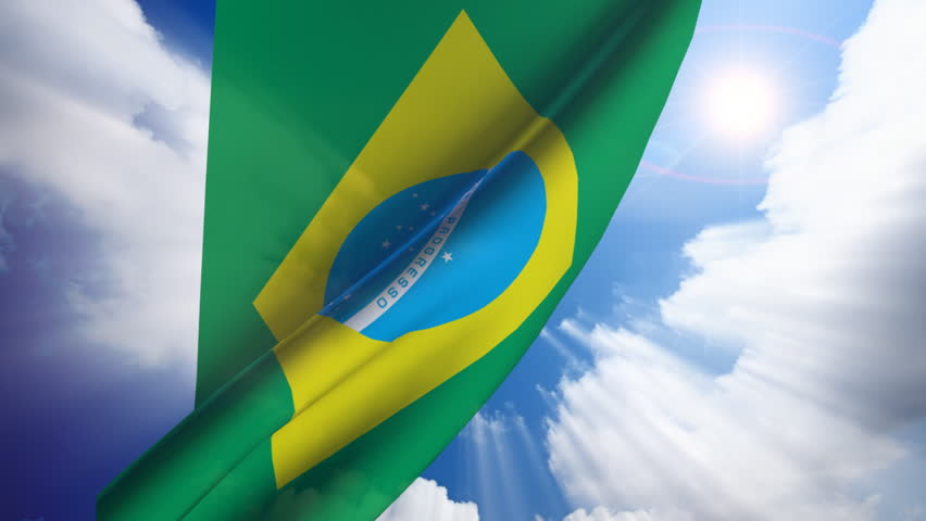 Brazil flag animation with real time-lapse clouds.