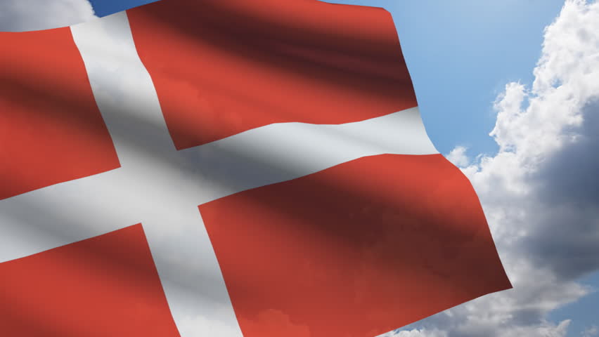 Denmark flag animation with real time-lapse clouds.