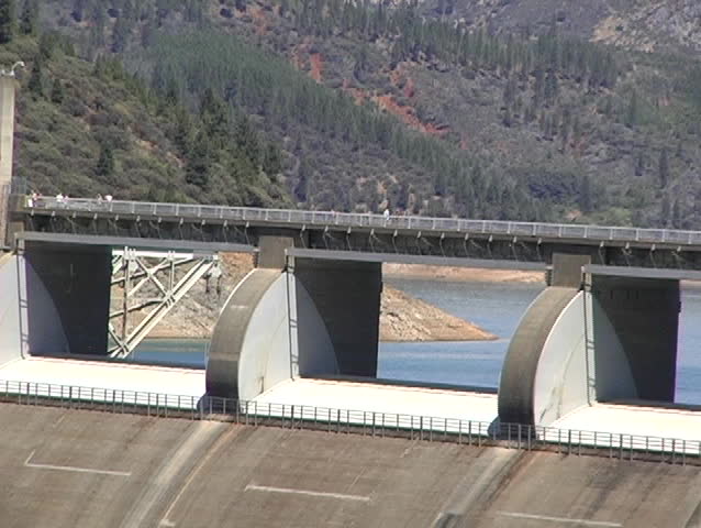 A zoom out of Shasta Dam in Shasta County, CA.