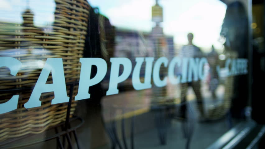 Seattle - July 2012: Coffee break people visiting busy city coffee shop nr guitar playing musician, Seattle, USA RED EPIC, 4K, UHD, Ultra HD resolution