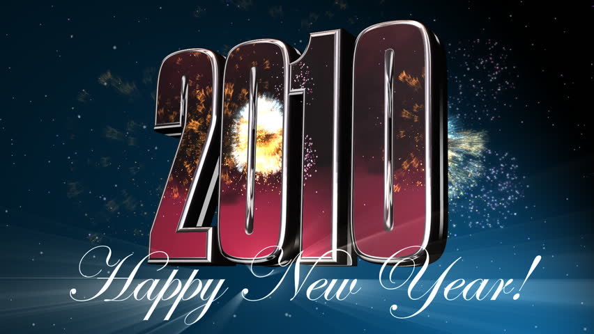 Happy New Year 2010 3d animation. Seamless looping from 07s 27f by time code - SMPTE Non-drop (29,97 fps)