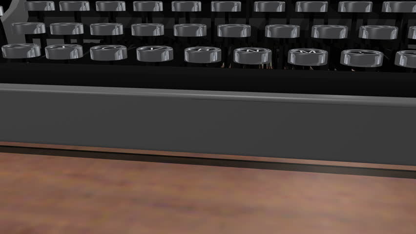 Animation moving over manual typewriter keys and moving up to the paper. 