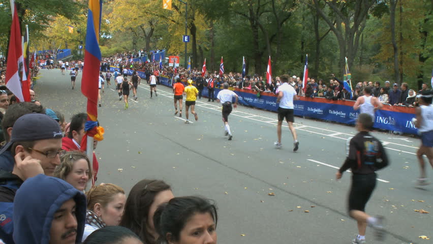 NEW YORK CITY - NOVEMBER 1: With just over 200 yards to the finish line, contestants seek to complete the 26.2 mile NYC marathon.