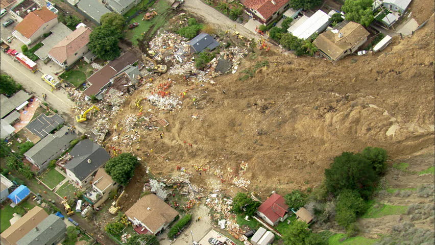 Landslide Homes Workers Destruction. Houses And Town Destroyed After ...