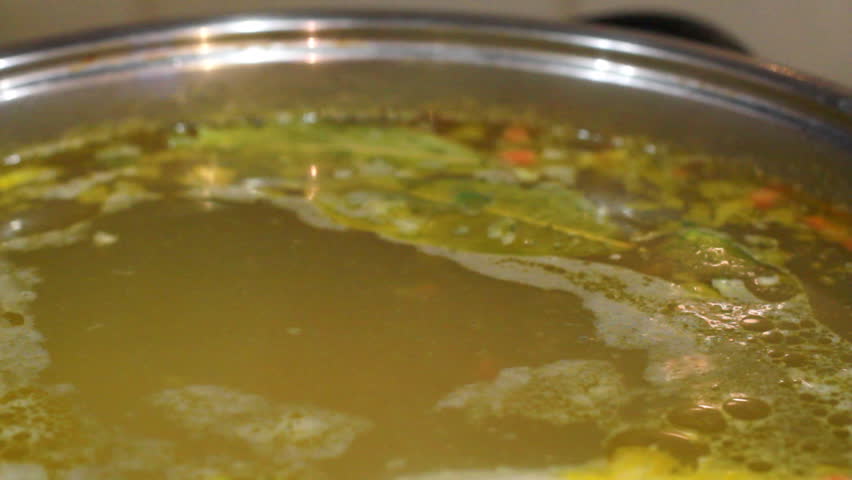 Soup preparation in corrosion-proof pan. 