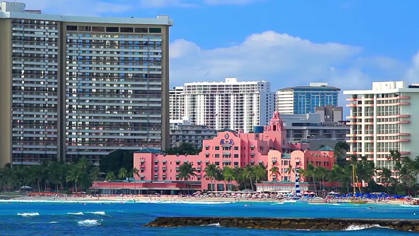 Waikiki Beach, Honolulu, Oahu Island, Hawaii. The Royal Hawaiian Hotel