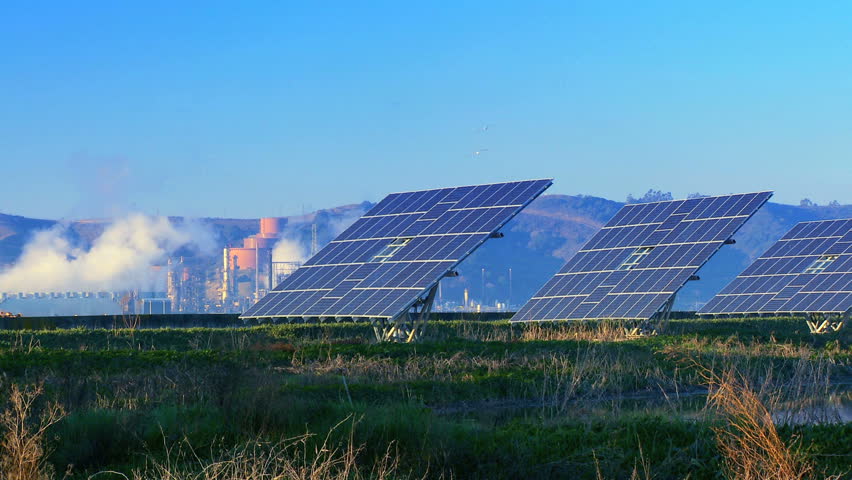 Solar power plant producing sustainable energy from photovoltaic solar panels