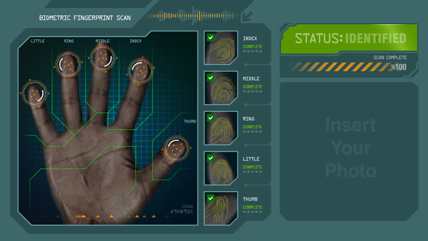 Computer software scanning and analyzing fingerprints Contains a lot of minor details and looks best in 1080p or 720p format. 
