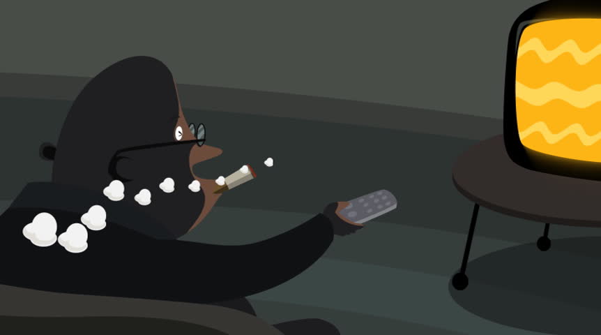 A father smoke cigarette in the living room, the smoke transforms into three monster and haunts the sleeping baby. With cut-to-cut editing showing closeup of the father and the baby. NTSC Version