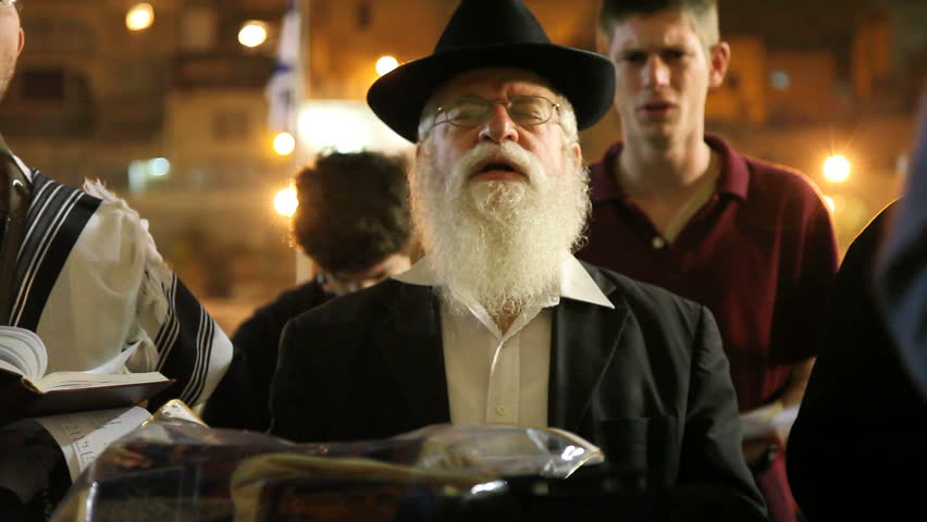 JERUSALEM, ISRAEL Ã¢â¬â SEP 18: Midnight prayers are reciting Slihot (penitential prayers) and imploring until Yom Kippur at the Western Wall, September 18, 2009.