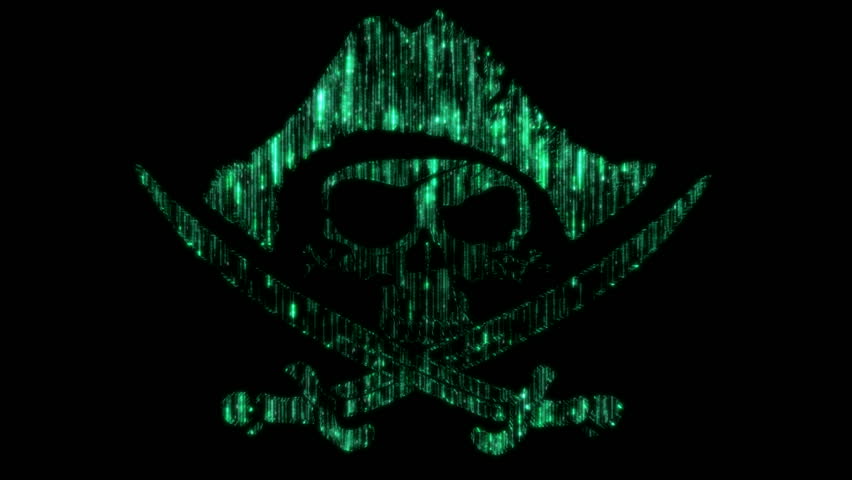Infringe. Loppable cyberspace Pirate symbol or jolly Roger