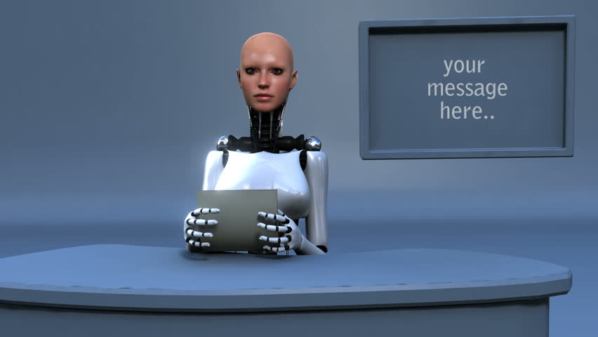 Female android reading the news advanced CGI with matte to easily composition.
