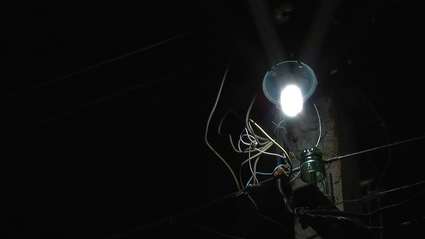 Grungy night background with the lamp on a pole and bugs flying around, HD, sound