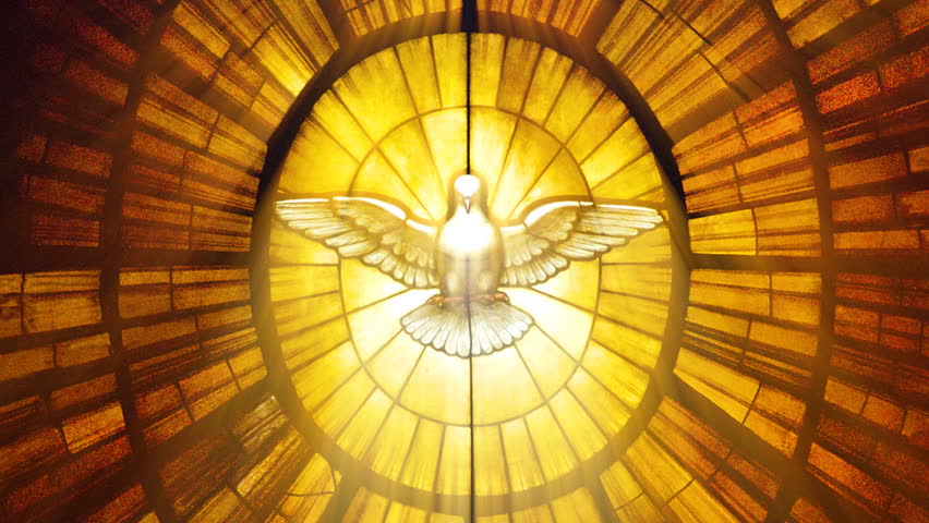 Sun shining through a stained glass roof  with the Vatican dove (Seamless Loop)