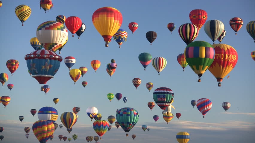 Hot air balloons flying at the 2007 Albuquerque International Balloon Fiesta. For Editorial use only.