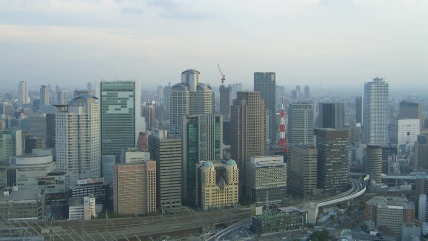 Time-Lapse. Osaka, Japan from highest point in Osaka just before sunset. 
