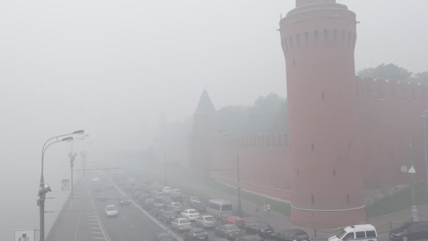 MOSCOW, RUSSIA - AUGUST 6: Smog caused by the forest fires in Moscow, August 6, 2010