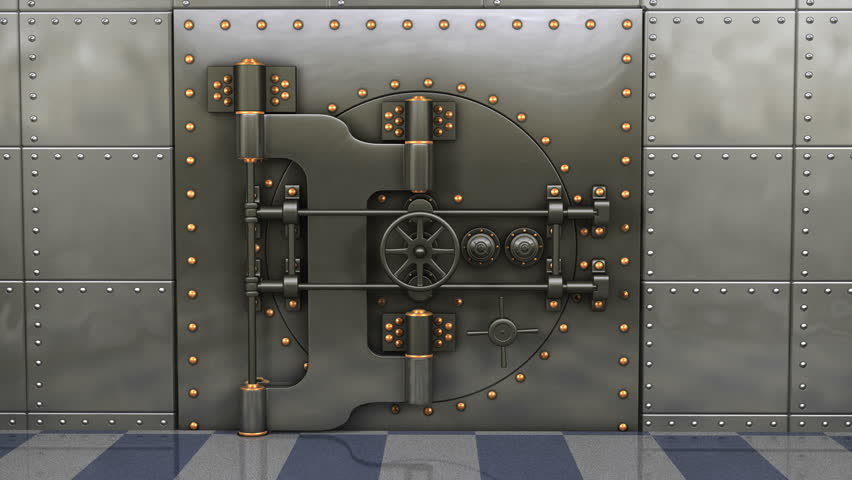 1080p HD Resolution Video: A heavy steel bank vault slowly opening showing Green Screen Inside so you can customize whats inside the safe.