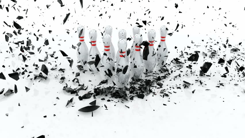 Bowling fail - ball rolling and broken on the bowls into many debris