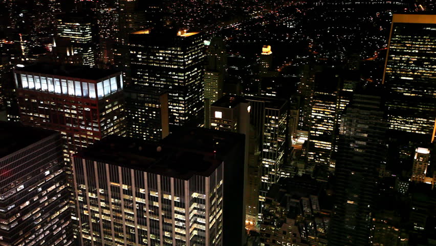 Two missiles flying towards New York City Manhattan skyline at night / HD1080 / 30fps