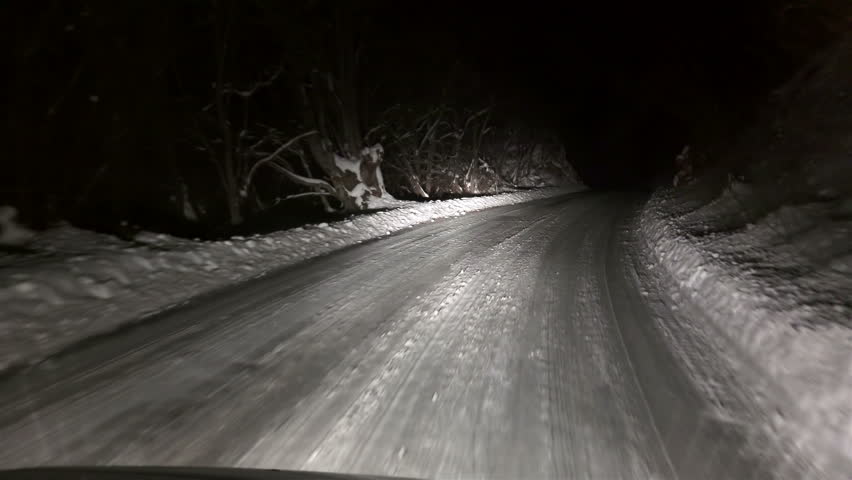 4k Driving At Night During A Heavy Snowfall, Uhd Stock Video Stock