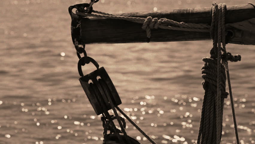 Ropes and tackle on an old sailing ship. Vintage style