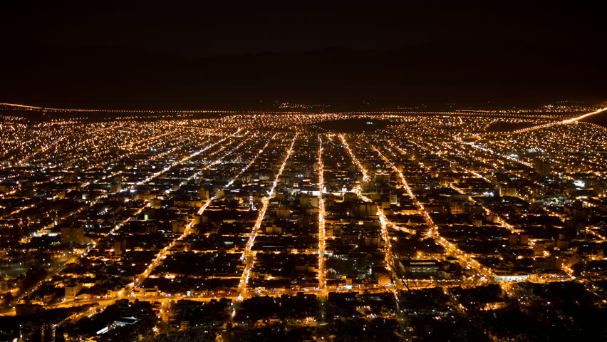 Salta, Argentina, at night. Panoramic view from "cerro san bernardo" hill. Photo time-lapse (1080p25, Can. 7D).
