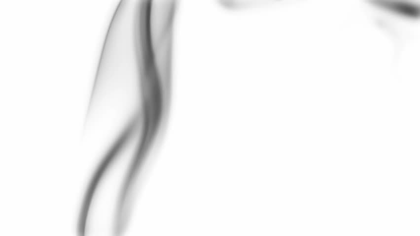 Curved line of black smoke on white background