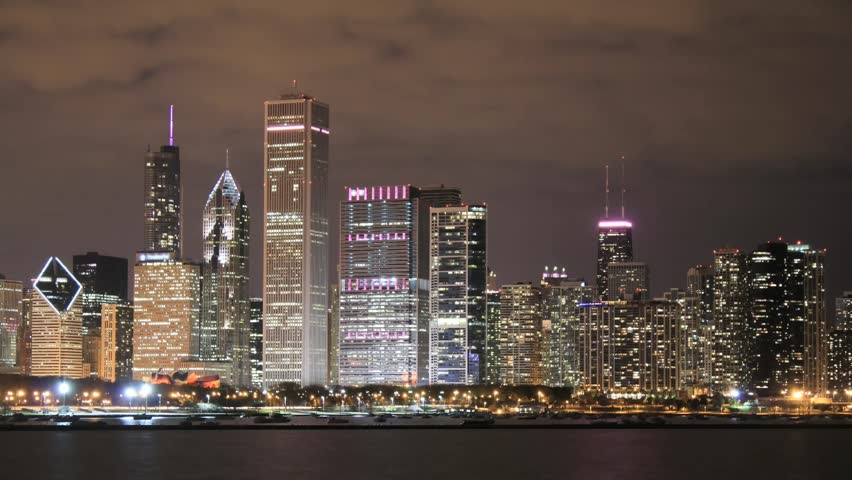 Time lapse Chicago Skyline at night 