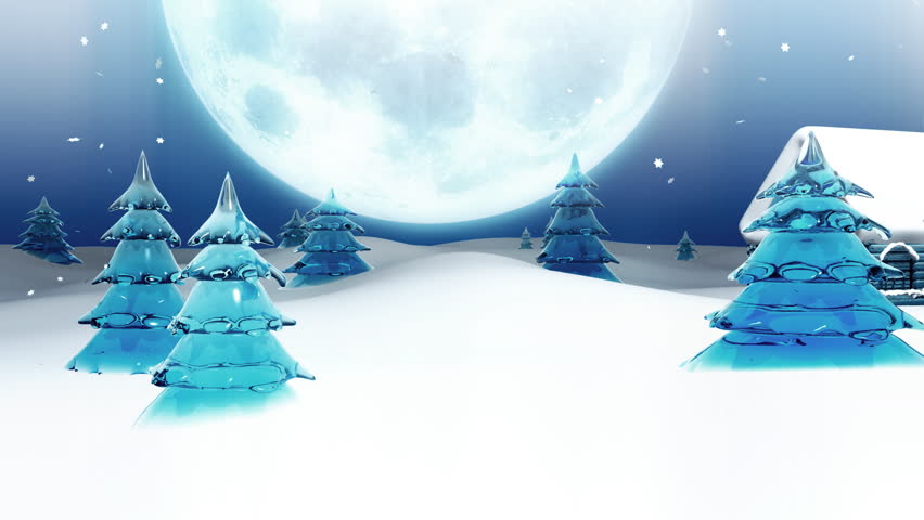 Computer-rendered animation for TV or celebration with peaceful town at Christmas Eve. 